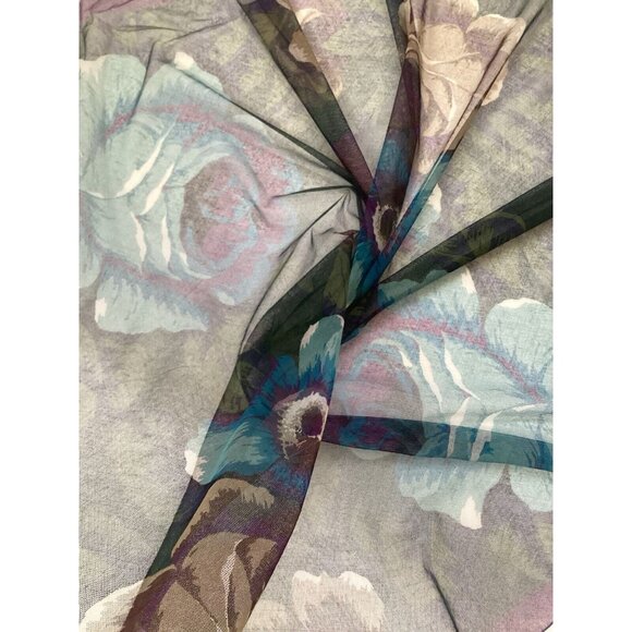 KENZO PARIS Purple Green Floral Cotton Veiled Scarf M.In Japan 44" - 42´´ E.C - Picture 5 of 10